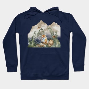 Mountain Forest Red Fox Watercolor Hoodie